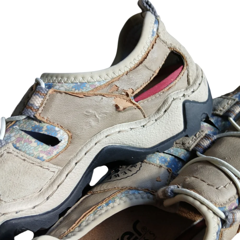 Rieker Men's Size 42 Beige Outdoor Sandals with White Laces